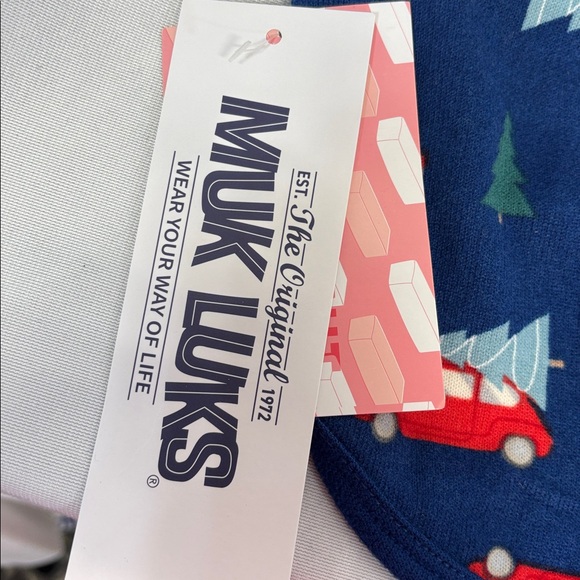 Muk Luks Navy Pet Sweater phs with Red Cars and xmass trees size butter knit S - Picture 2 of 9